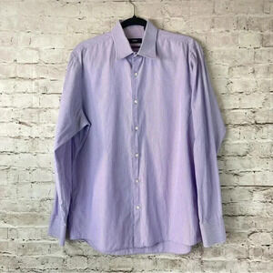 HUGO BOSS Men's Regular Fit Long Sleeve Button Down Shirt 16 34/35 Purple Stripe